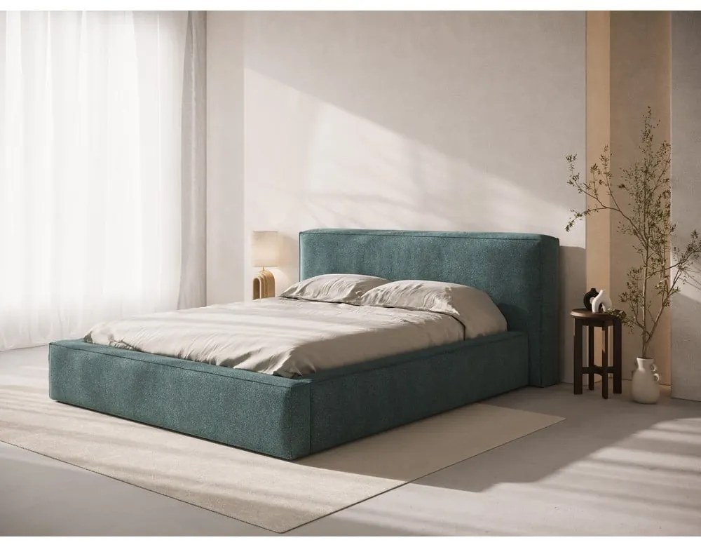 Tăblie de pat albastră tapițată 249x100 cm Olivia – Micadoni