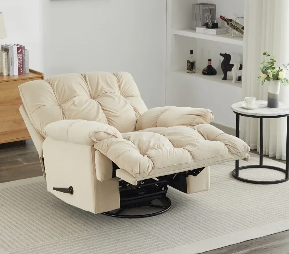 Fotoliu Recliner, suport picioare extensibil, rotativ, textil, Alb