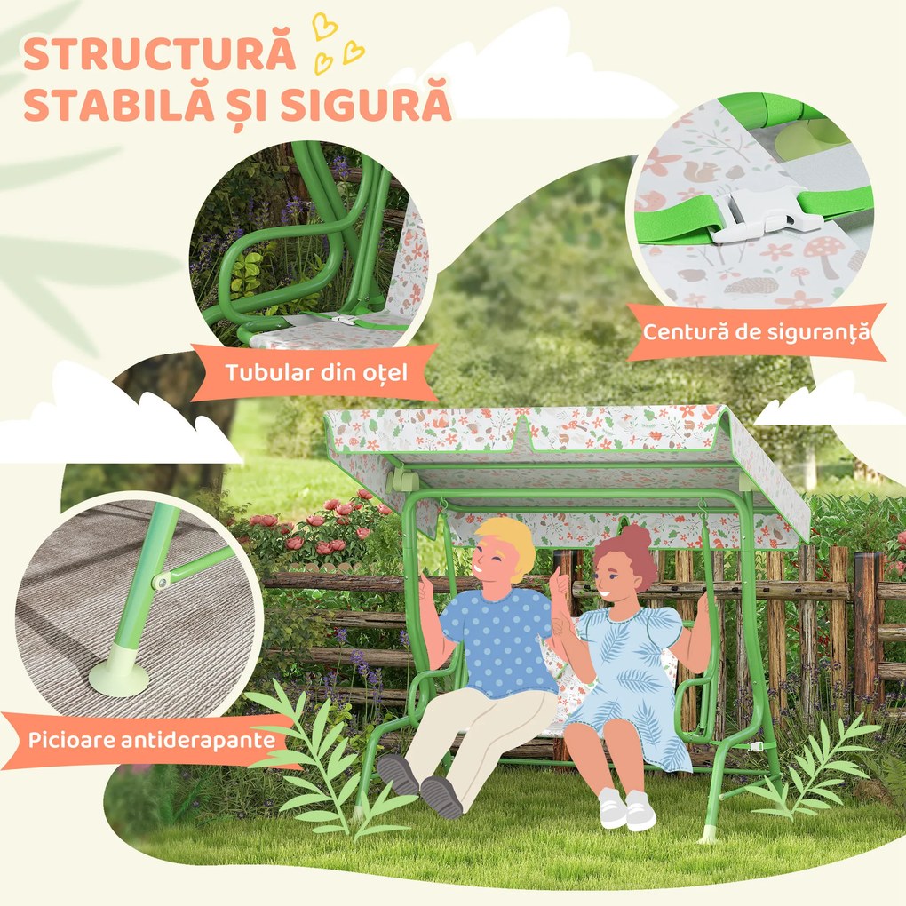 AIYAPLAY Leagăn pentru Copii cu Copertină Reglabilă și Centură de Siguranță, 120x112x75 cm, Verde | Aosom Romania