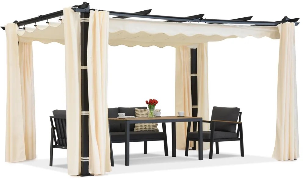 Barbados 3x3 m patio pergola cu perdele Garden Point antracit bej