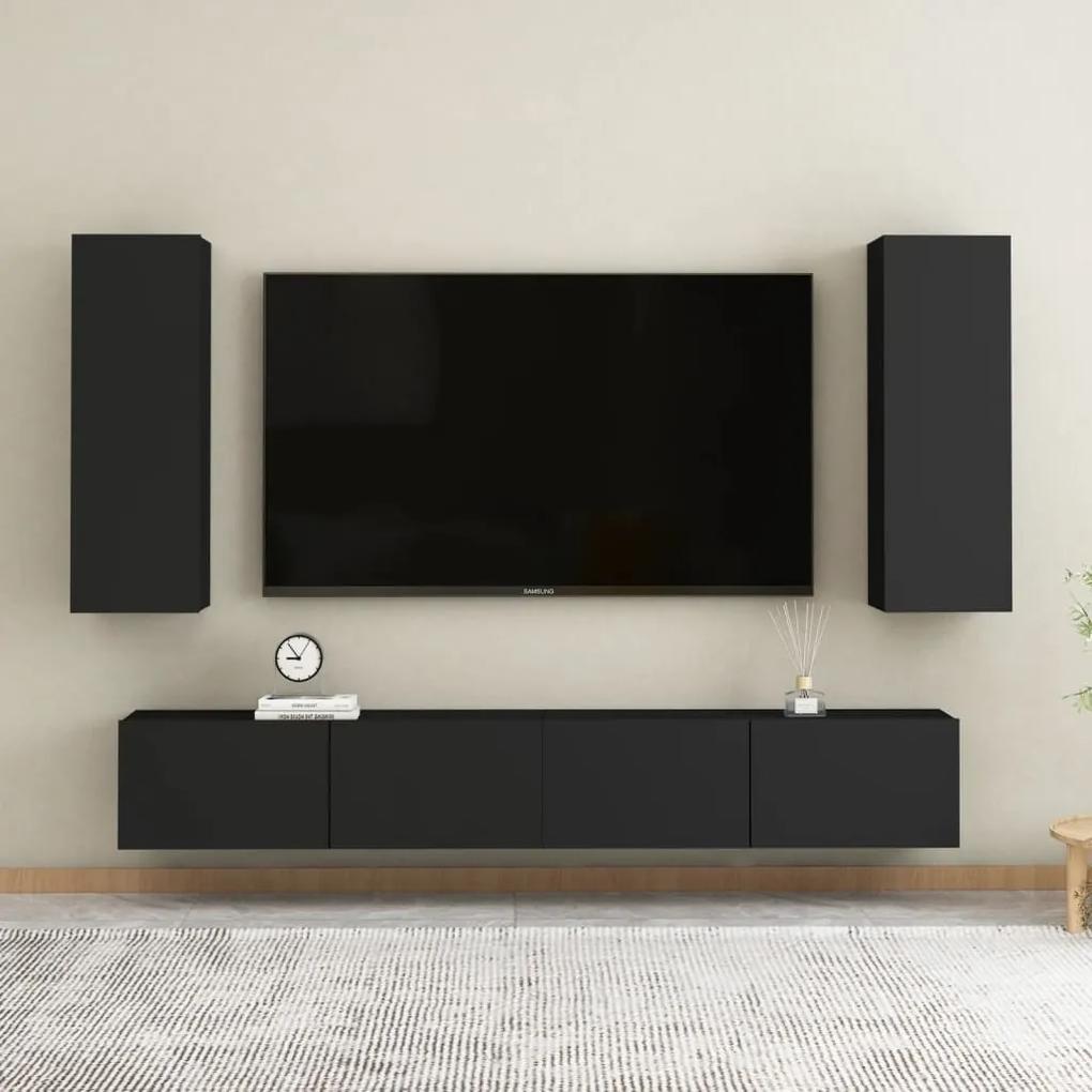 Set comode TV, 4 buc., negru, PAL Negru, 80 x 30 x 30 cm, 1