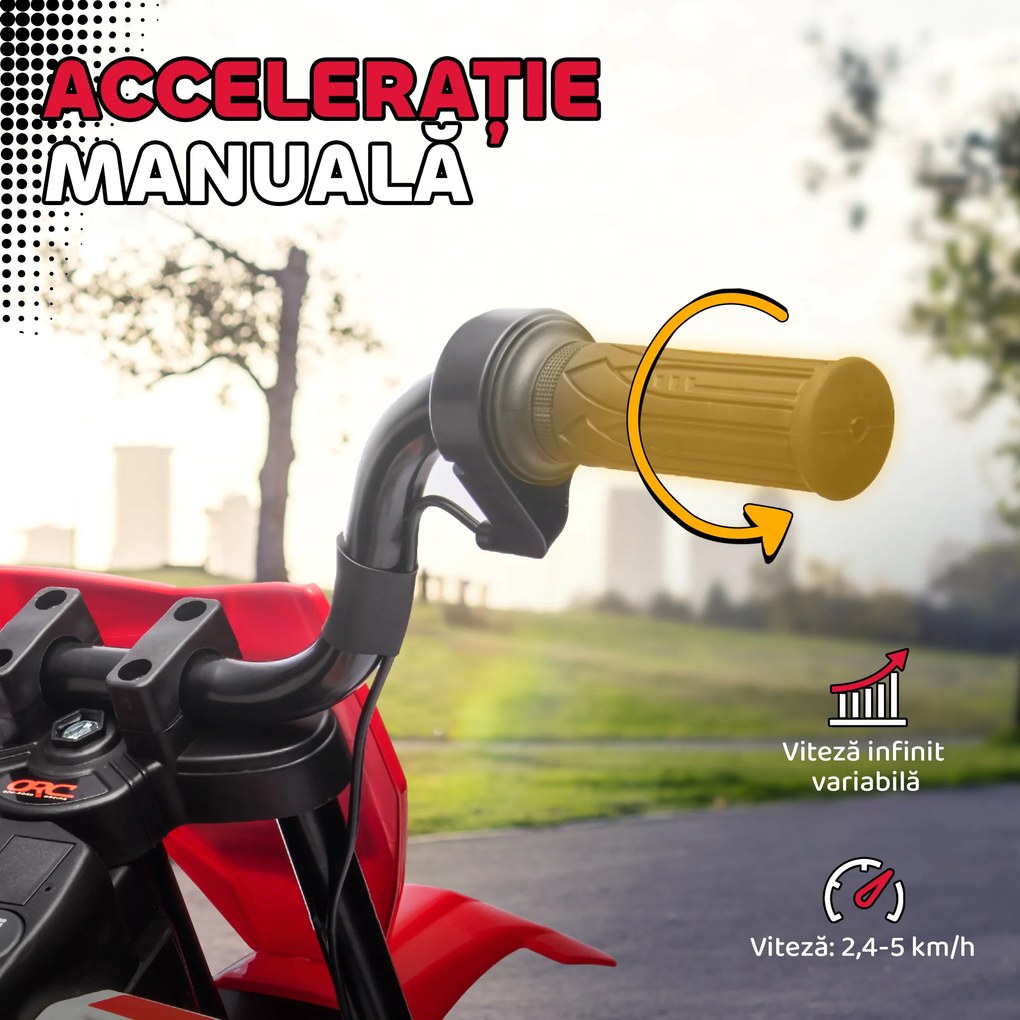 AIYAPLAY Motocicletă Electrică pentru Copii 3-6 Ani cu 2 Motoare și Accelerație Manuală, 2,4-5km/h, 107x56x70 cm, Roșu | Aosom Romania