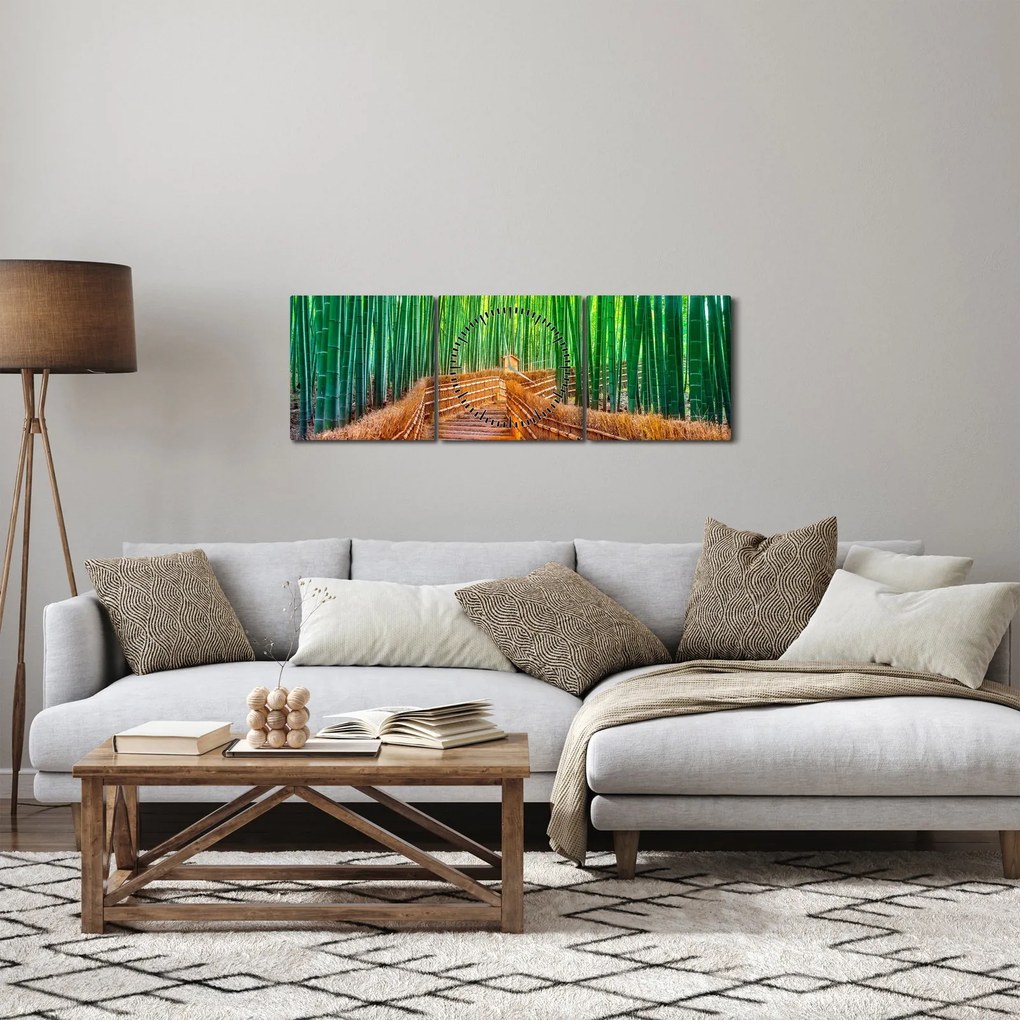 Tablou - Pădure de bambus japoneză (cu ceas) (90x30 cm)