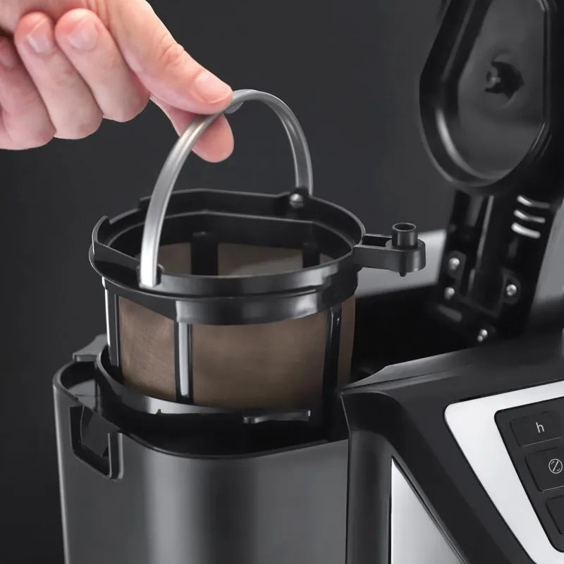 Russell Hobbs Victory Grind & Brew Coffee Maker 22000-56, 1025W, 1,5 L, 250 g, 12 cești, cronometru, filtru încorporat, negru/inox