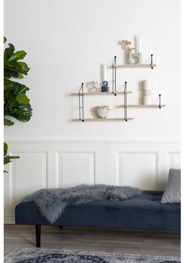 Raft Harlem cu 4 rafturi din lemn natural, cadru negru 99x17,5x62 cm