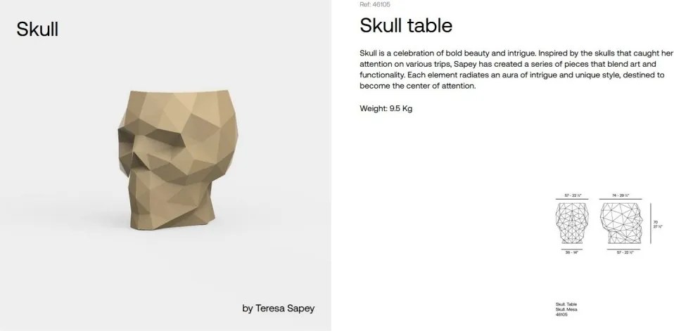 Masa exterior/interior design decorativ SKULL TABLE, mat