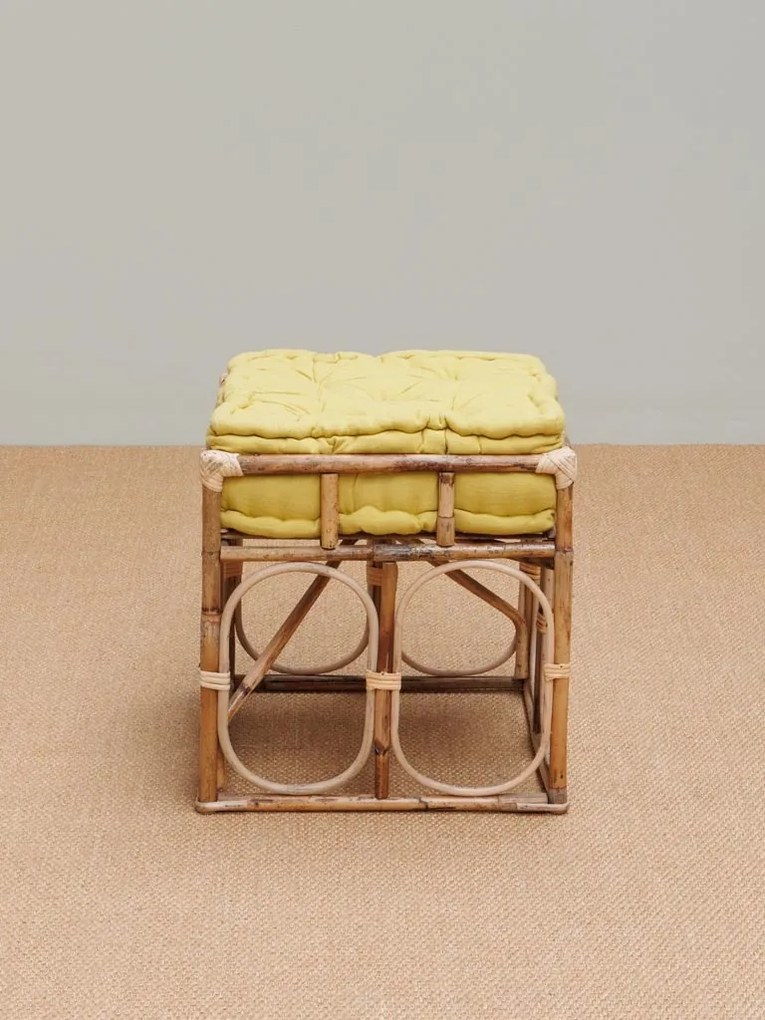 Taburet galben, din rattan si bumbac, India