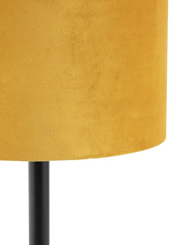 Lampă de masă Art Deco neagră cu abajur galben 25 cm - Simplo