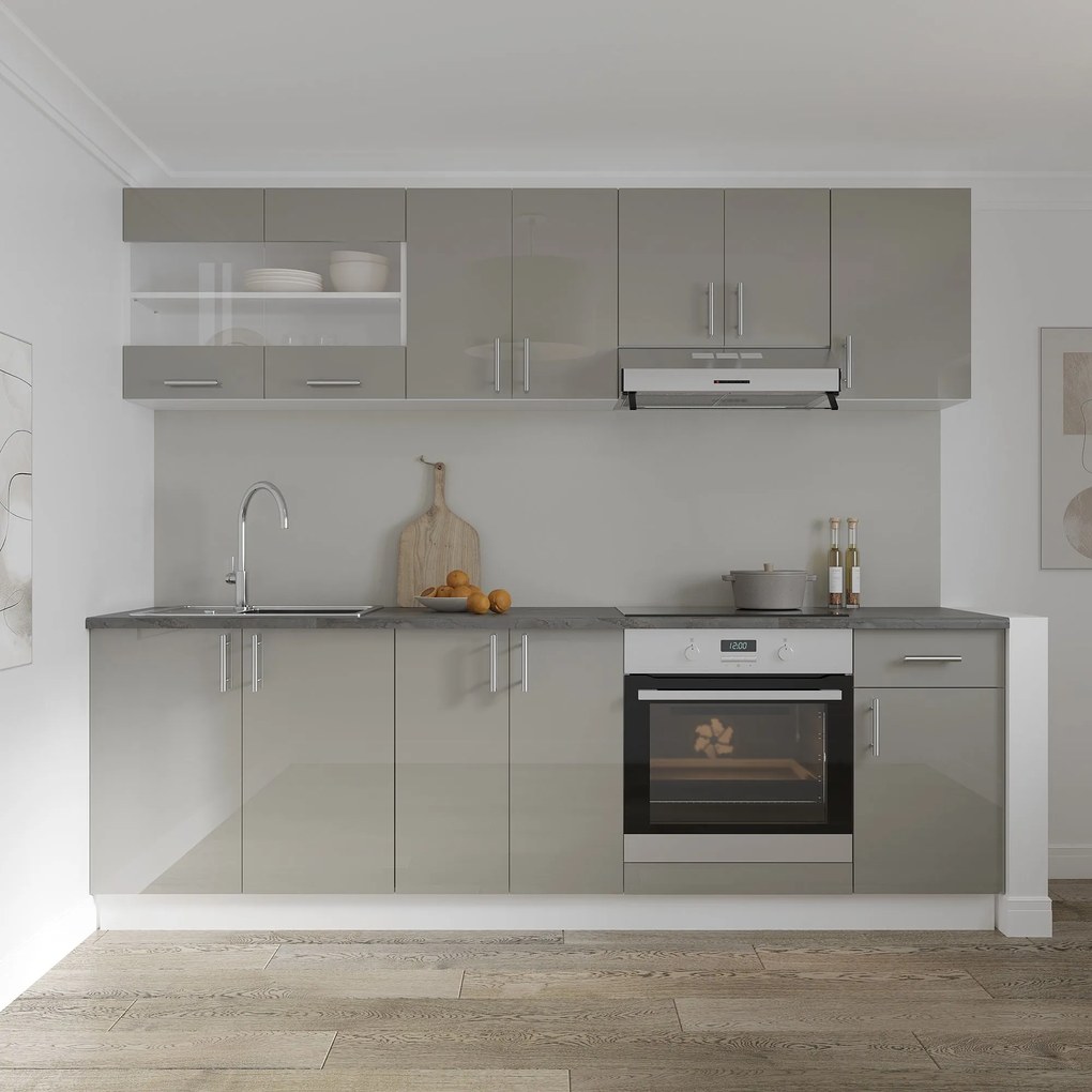 Set haaus V15, Gri Lucios/Alb, MDF, Blat Thermo 28 mm, L 240 cm