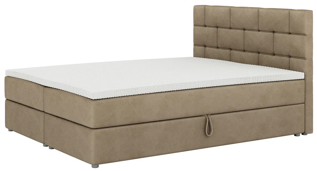 Pat matrimonial Boxspring 160x200 cm Waller Comfort (maro deschis) (cu somieră și saltea). 1056381