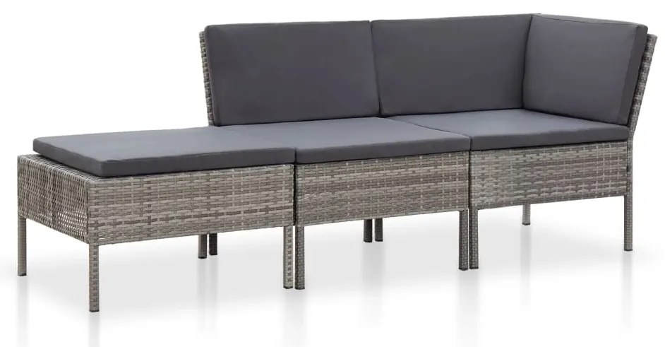 vidaXL Set mobilier de grădină cu perne, 3 piese, gri, poliratan