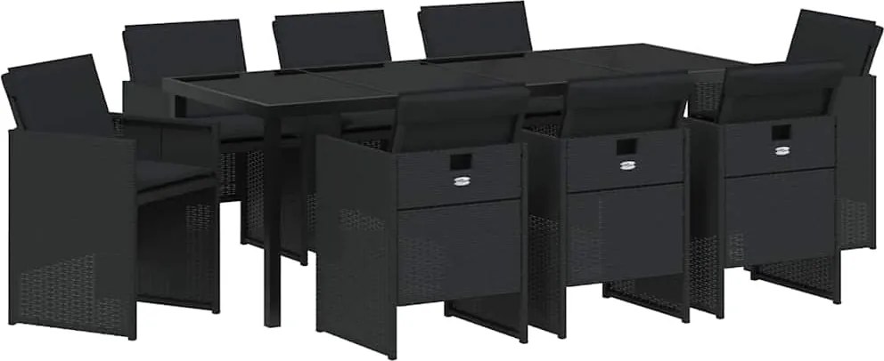 vidaXL Set de masă pentru grădină cu pernă 9 pcs Negru poliratan