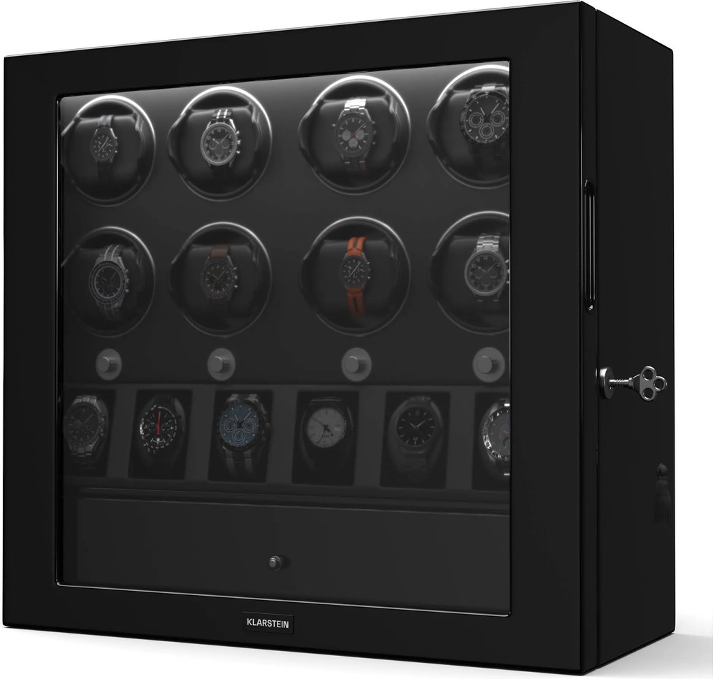 Klarstein Dispozitiv de întors ceasuri ChronoVault, 8+6 ceasuri, vegan, lucios, 4 moduri, Motor Mabuchi, LED, priză