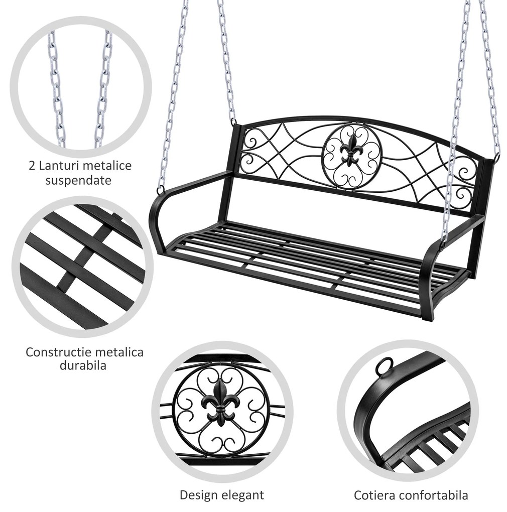 Outsunny Leagan de Extern Suspendat in Fier Forjat Negru | Aosom Romania