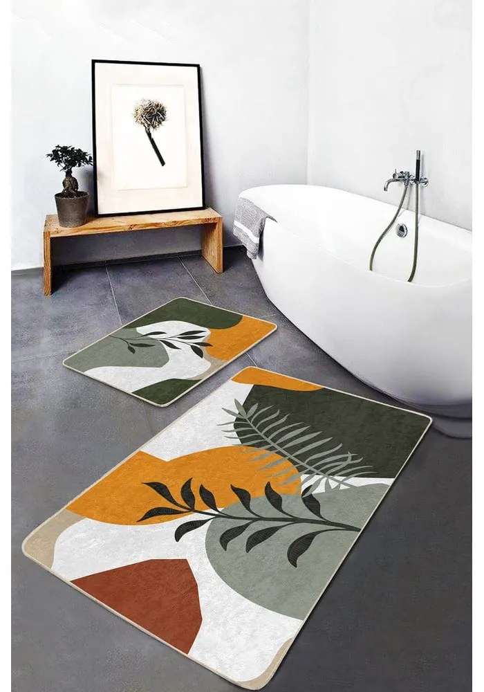 Covorașe de baie verde 2 buc. din catifea 60x100 cm Illustrated Autumn – Mila Home