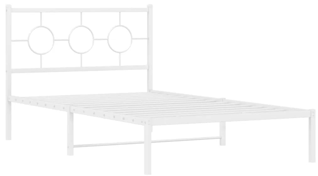 376271 vidaXL Cadru de pat din metal cu tăblie, alb, 107x203 cm