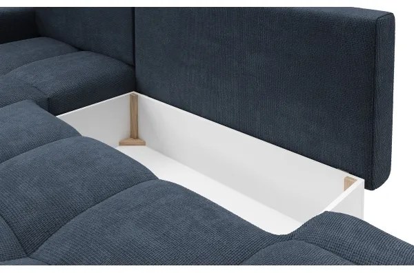 Colțar extensibil ALMADA, tapițat, în L, cu spațiu de depozitare, pe partea stângă, albastru