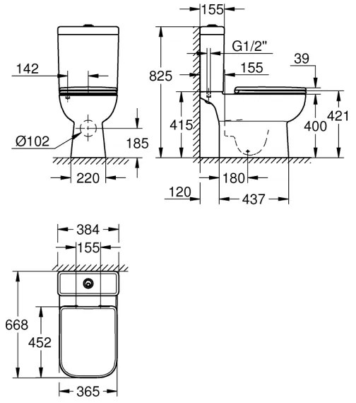 GROHE 39951000 - WC combinat START EDGE 384 × 668 mm ceramică/albă