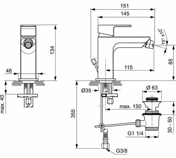 Baterie bideu Ideal Standard Edge