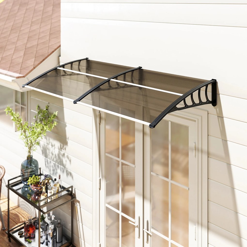 Streasina de exterior Outsunny 200x96cm din policarbonat si aluminiu, protectie pentru ferestre si usi, maro | Aosom RO