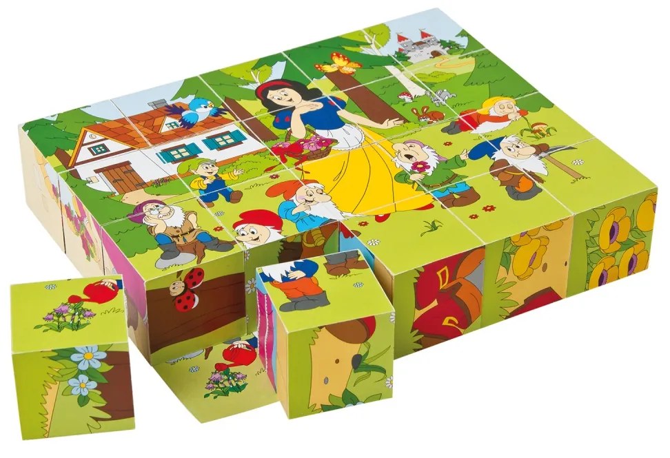 Puzzle din lemn cuburi - Basme 4 x 5