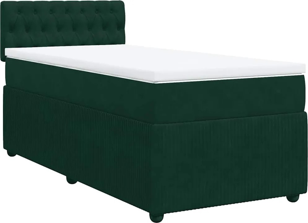 vidaXL Pat box spring cu saltea, verde închis, 100x200 cm, catifea