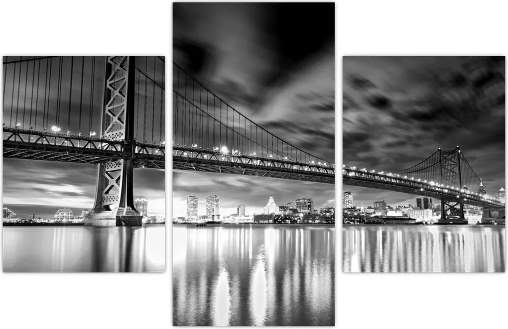 Tablou - Podul Benjamin Franklin, Philadelphia, alb-negru (90x60 cm)