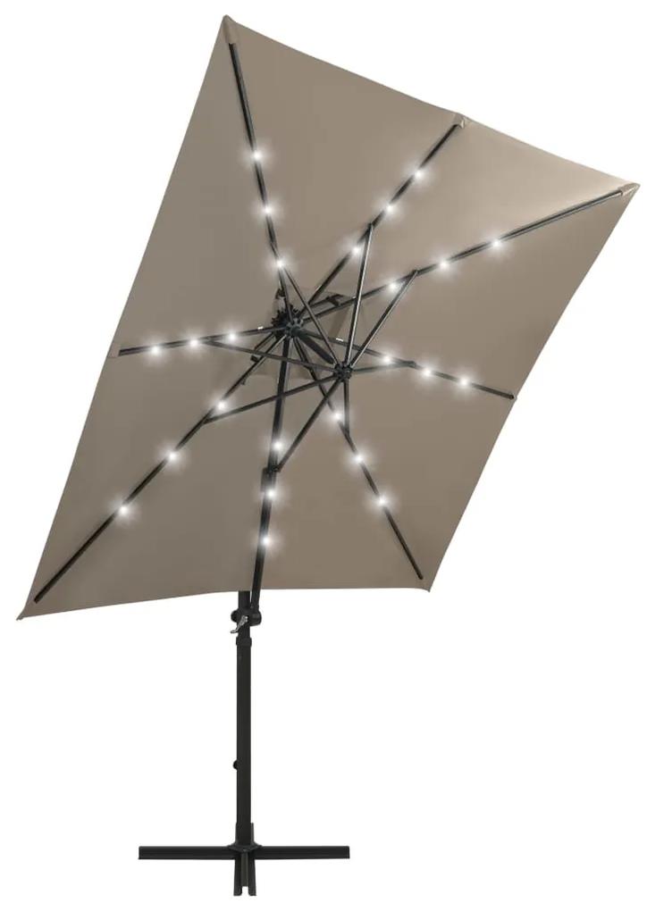 Umbrela suspendata cu stalp si LED-uri, gri taupe, 250 cm Gri taupe, 250 cm