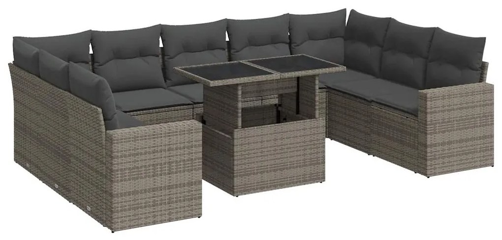 3326381 vidaXL Set mobilier de grădină cu perne, 10 piese, gri, poliratan