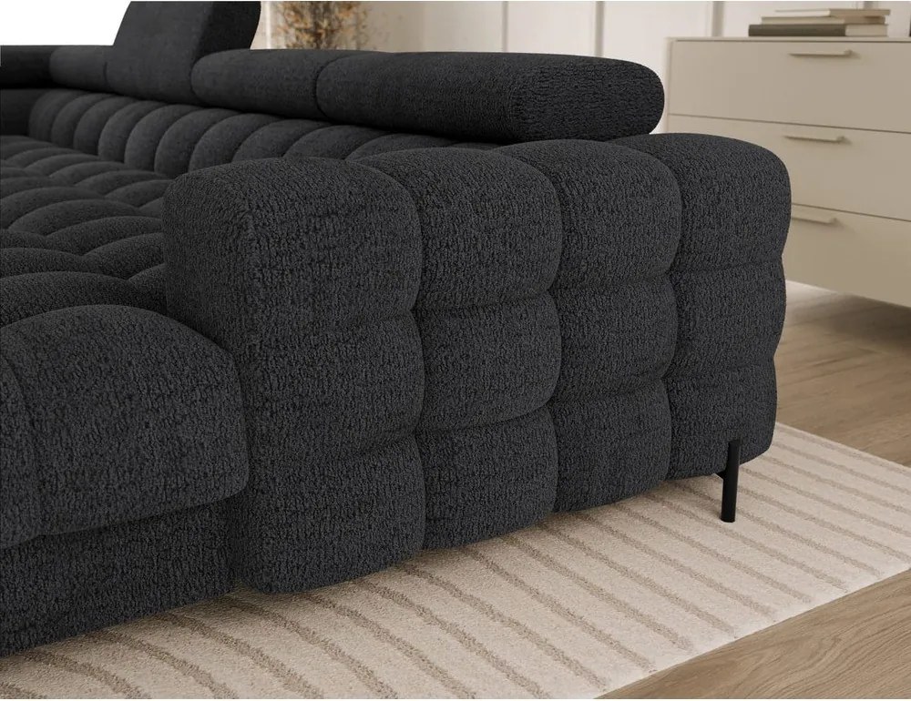 Colțar gri închis extensibil cu tapițerie din țesătură bouclé (cu colț pe partea stângă/în formă de "U") Feraria – ELTAP