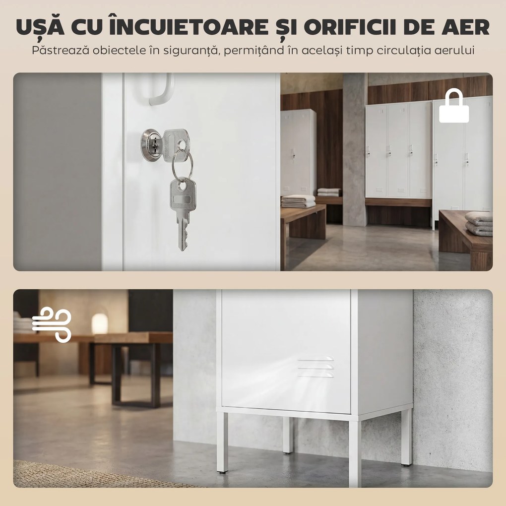 HOMCOM Dulap Metalic Slim cu Ușă Blocabilă și Suport pentru Etichete, Dulap Multi-Funcțional cu Bară pentru Haine, Rafturi, pentru Casă sau Birou, 40x40x179 cm, Alb | Aosom Romania