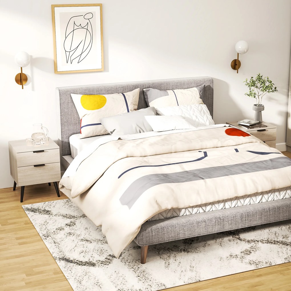 HOMCOM Set de 2 Noptiere cu 2 Sertare pentru Dormitor sau Camera de Zi, 40x40x50 cm, Lemn Natural | Aosom Romania