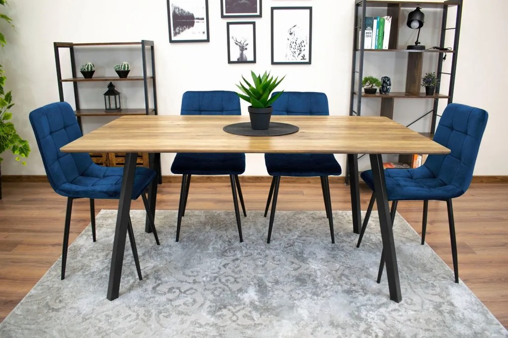 Scaun catifea albastru KARA cu picioare negre