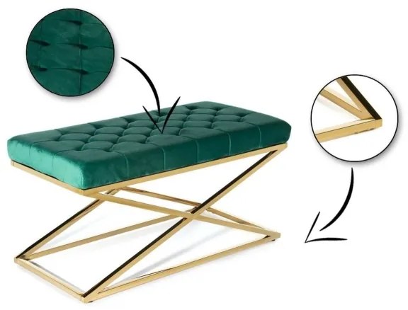 Bancă matlasată SALIBA 50x97 cm aurie/verde