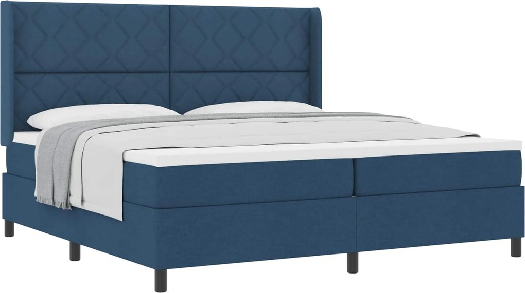 vidaXL Pat cu arcuri cu saltea albastru 200 x 200 cm țesătură