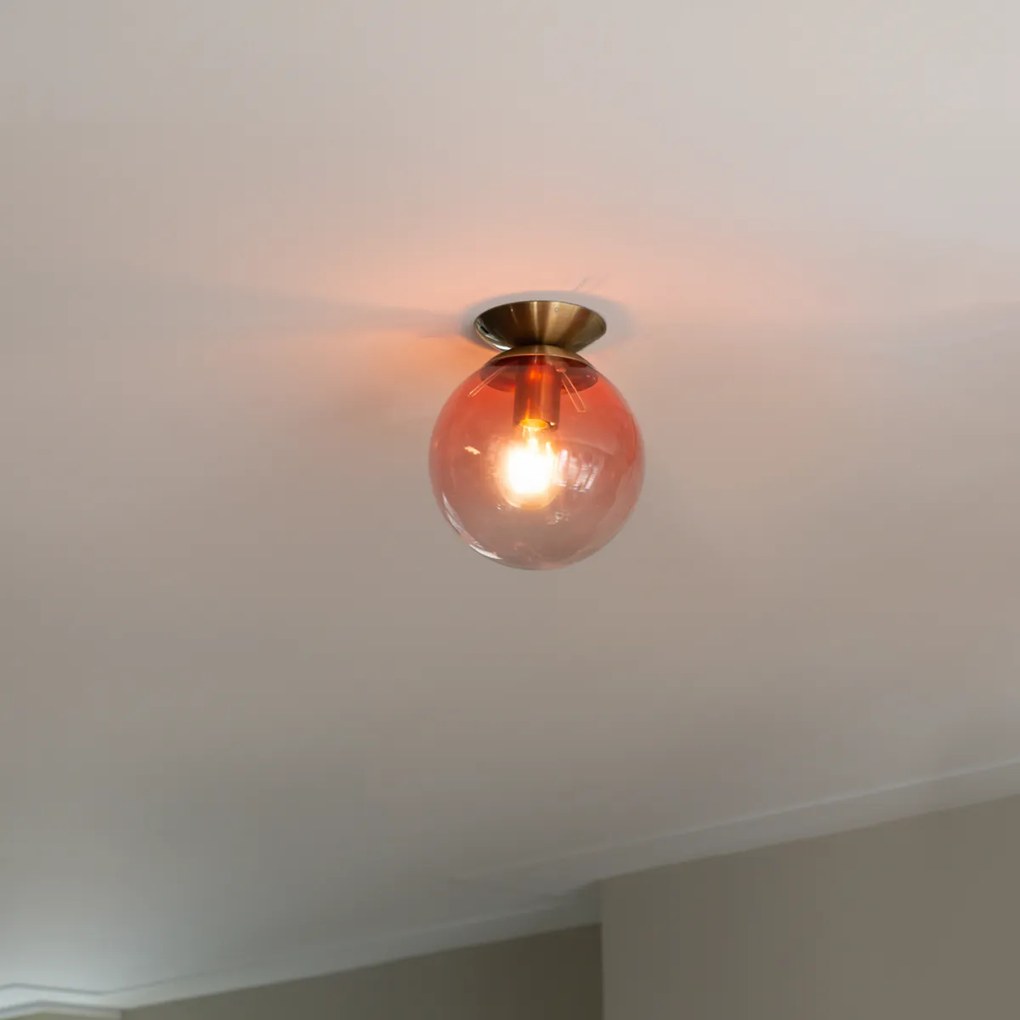 Plafonieră Art Deco din alamă cu sticlă roz - Pallon