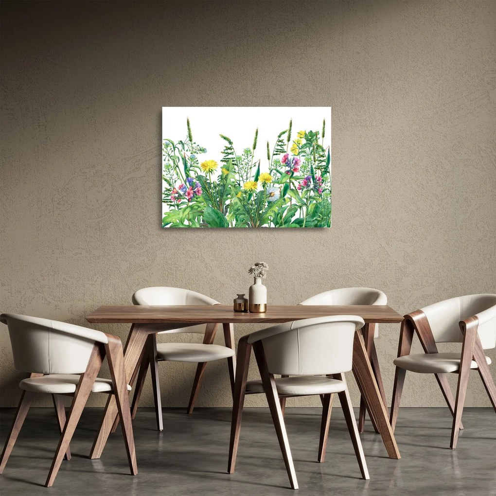 Tablou pe sticlă - Flori de pajiște pictate (70x50 cm)
