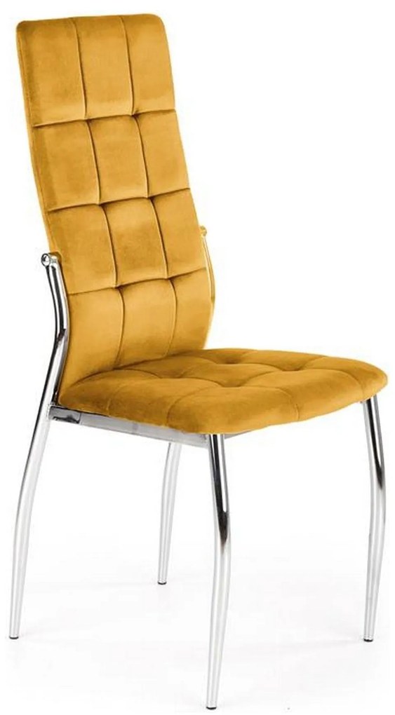 Scaun tapitat K416, galben, stofa catifelata, 43x54x101 cm