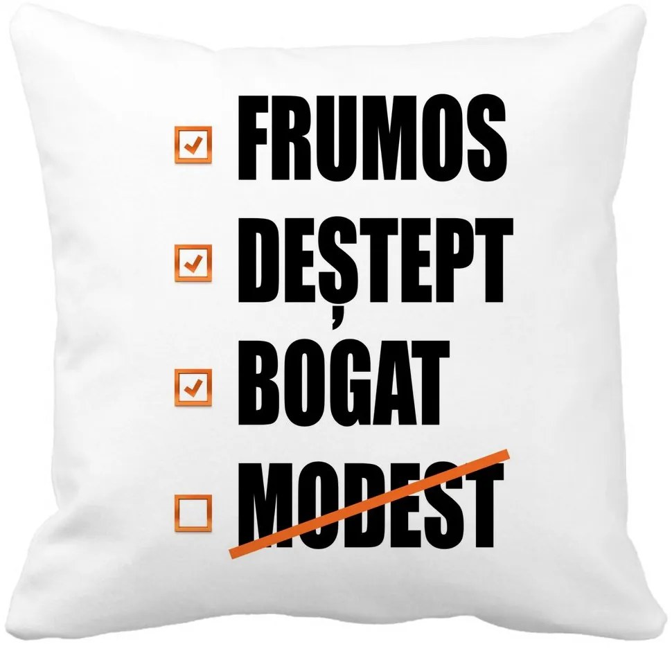 Perna Decorativa Patrata Frumos Destept Bogad Modest, 40x40 cm, Alba, Mata, Husa Detasabila, Burduf