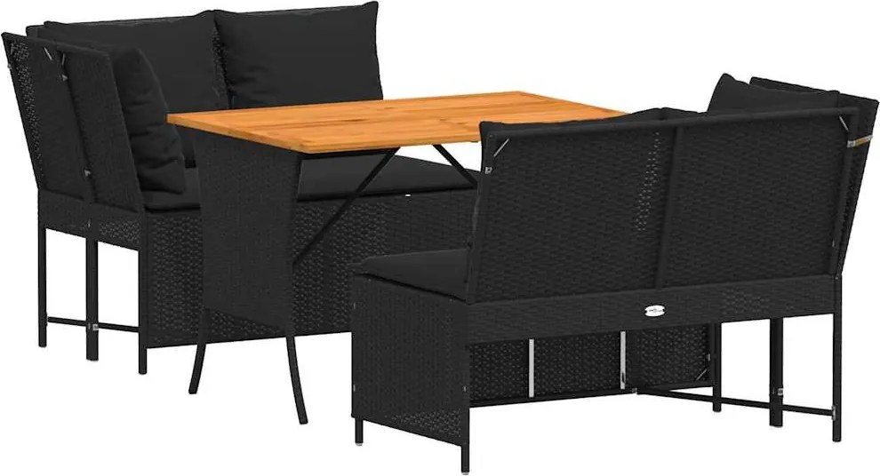 vidaXL Set mobilier de grădină cu perne, 3 piese, negru, poliratan