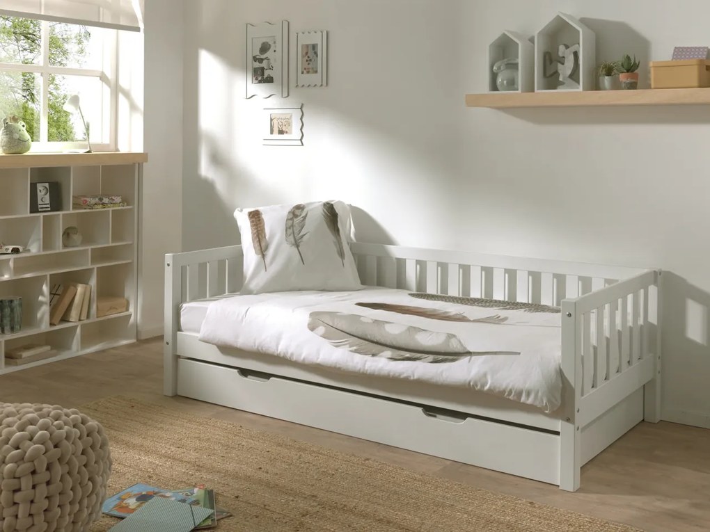 Set Pat Cabină Fritz 90x200 cm cu Sertar Suplimentar, pentru Copii, Alb – Vipack