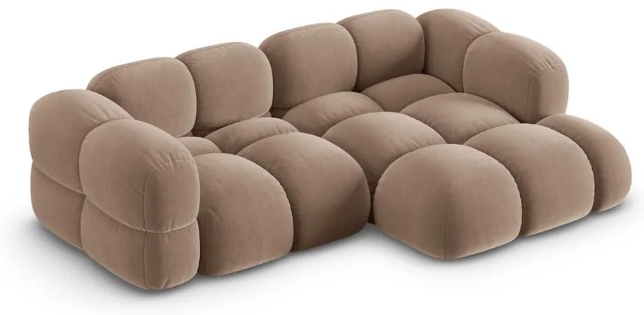 Colțar maro cu tapițerie din catifea (cu colț pe partea dreaptă/cu șezlong) Loretto – Cosmopolitan Design