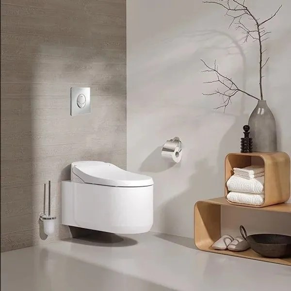 Set complet Grohe Sensia Arena vas wc suspendat, clapeta Skate Air crom, capac inchidere lenta si bideu electric, rezervor Grohe Rapid SL, kit spalare automata