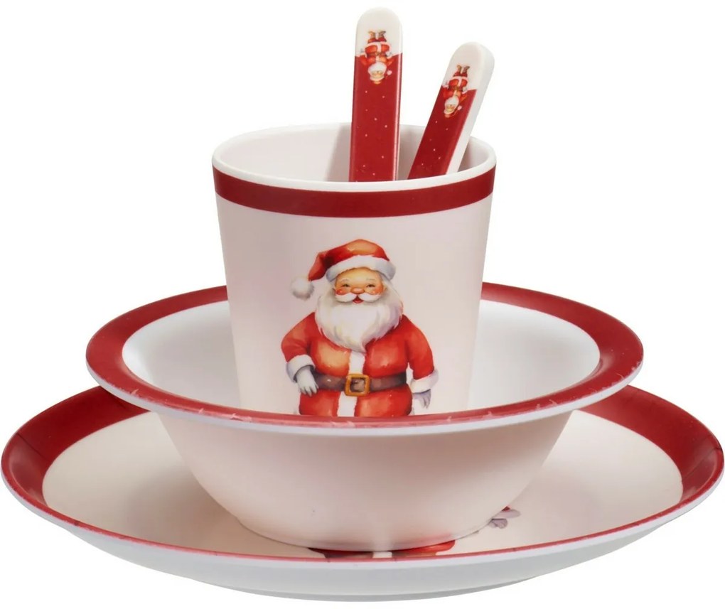 Set de masă pentru copii din melamină Moș Crăciun,5 piese