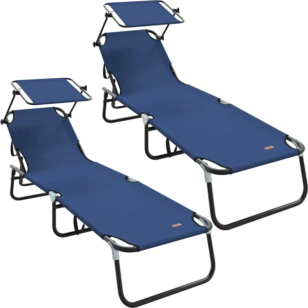 vidaXL Șezlong pliabil 2 pcs albastru 190 x 57 x 81 cm oxford