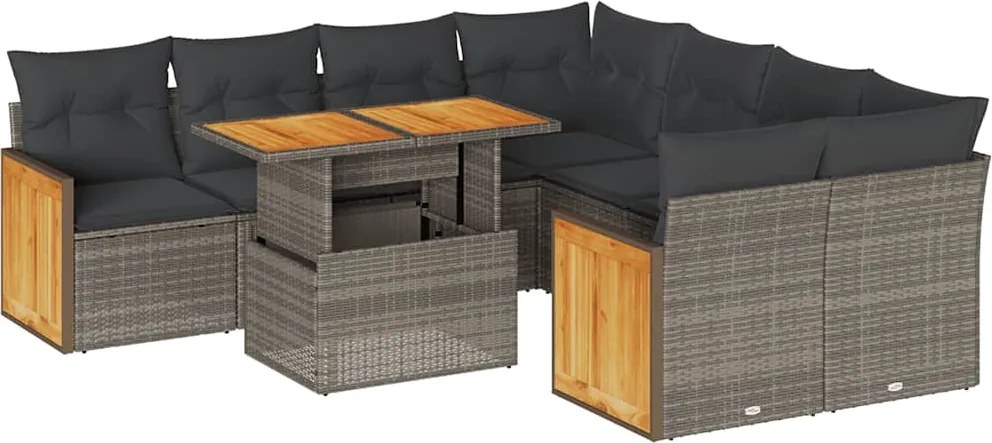 vidaXL Set canapele grădină cu perne 9 piese gri poliratan/lemn acacia