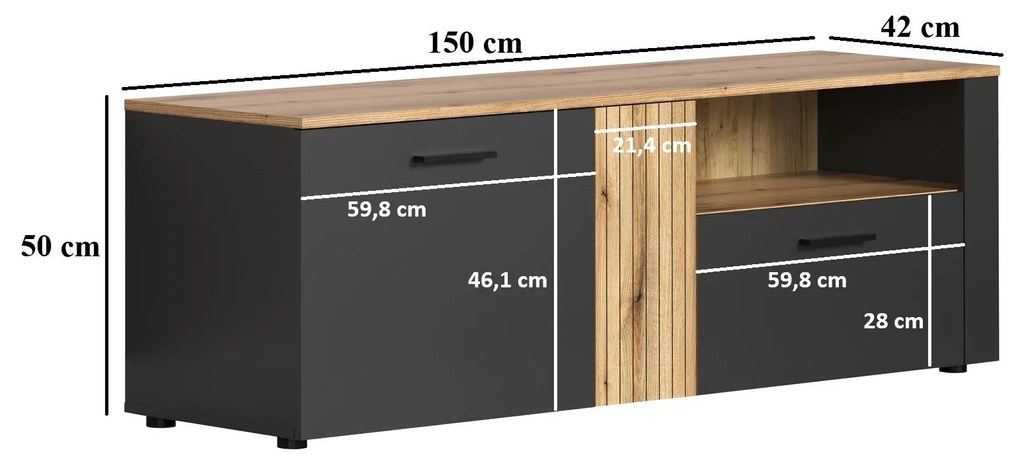 Masă TV Esferas (grafit + stejar evoke) . 1116833