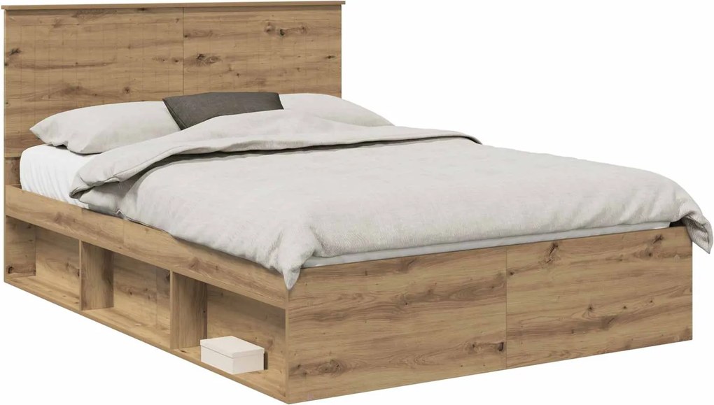 vidaXL Cadru de pat Stejar artizanal 135 x 190 cm Lemn de pin masiv