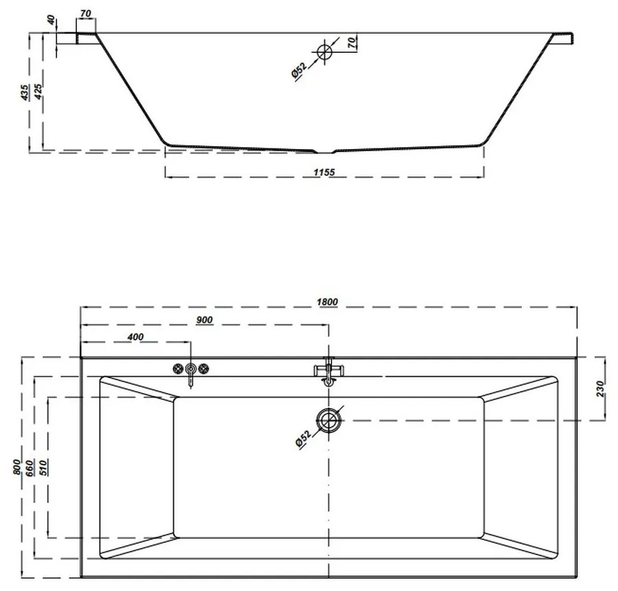 Set cada baie incastrata 180x80 cm Cersanit Intro si baterie cu montare pe cada, culoare bronz, Temisto