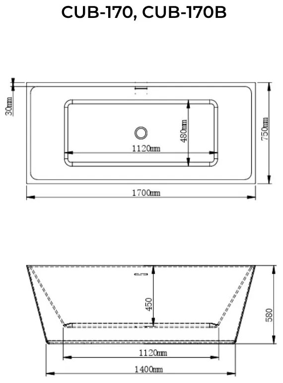 CUBE Cadă de baie freestanding, alb-negru, 170x75x58 cm